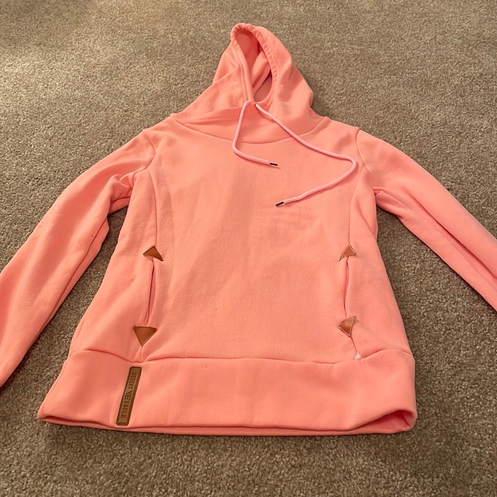 Salmon/peach colored hooded sweatshirt - size L kids!